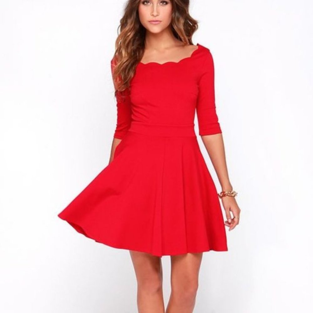 Lulu's Tip the Scallops Red Scalloped Skater Dress